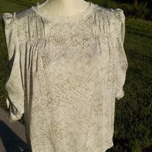 Avec les Filles Cream Puff Sleeve Sheer Blouse Sz S
